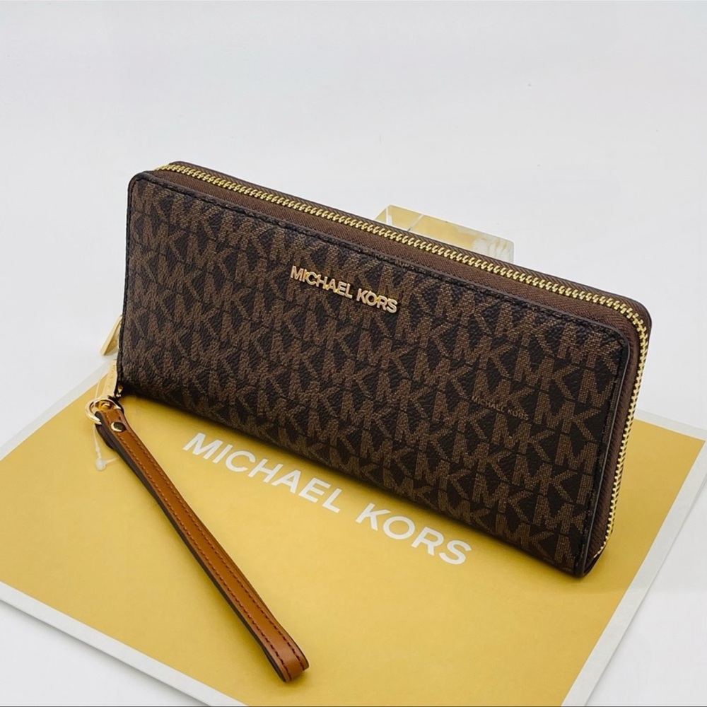 Michael Kors Large Continental Wallet Wristlet Brown Leather - Picture 4 of 8
